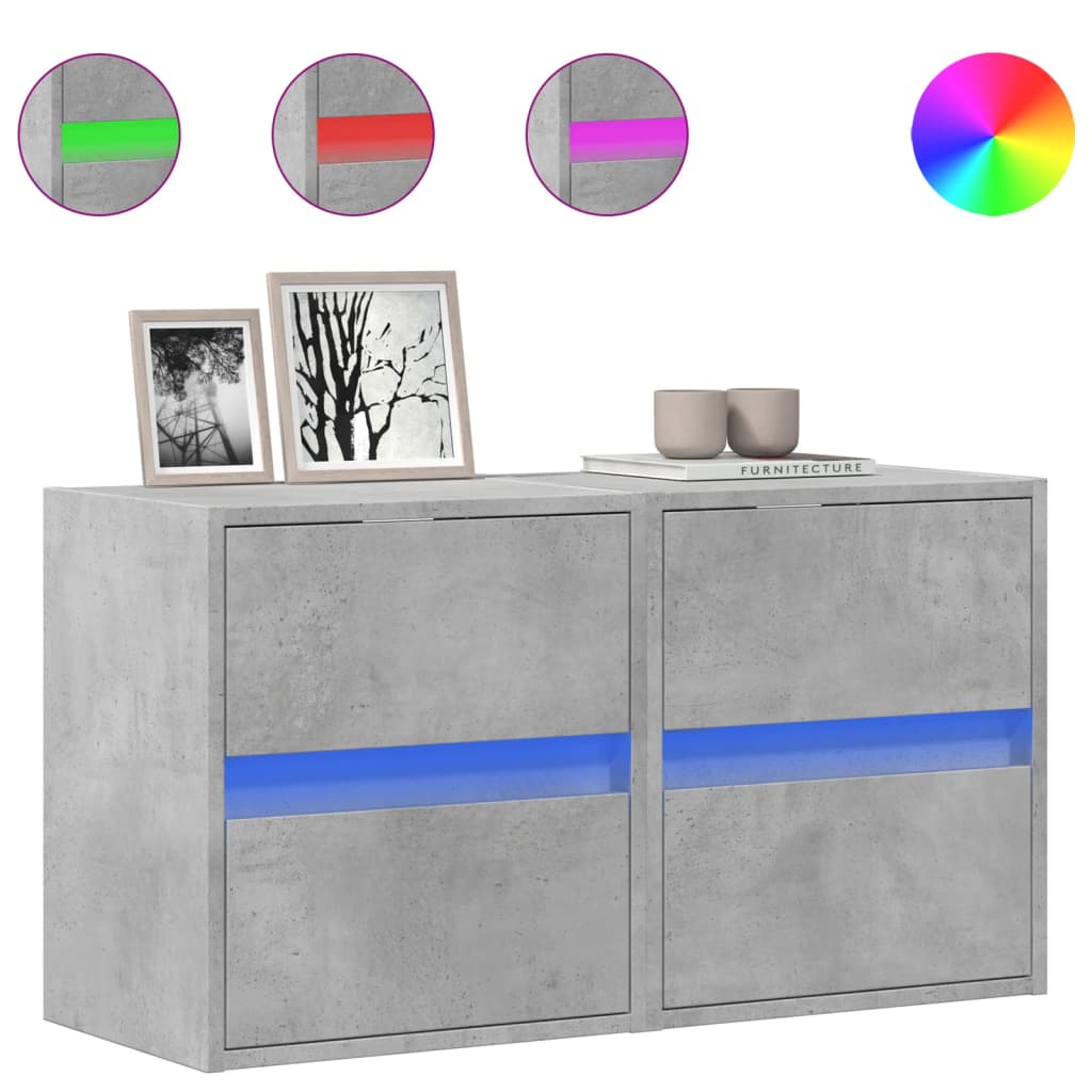 vidaXL Ścienne szafki TV z LED, 2 szt., szarość betonu, 41x31x45 cm
