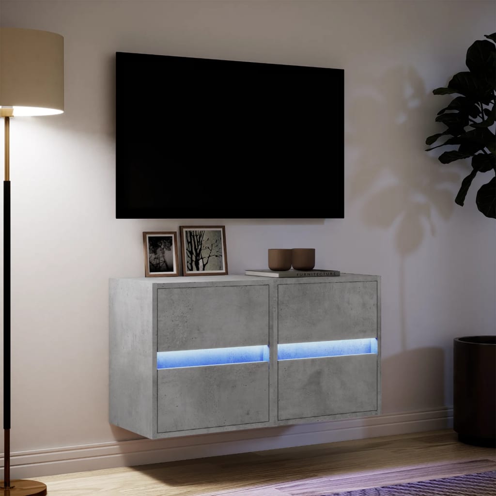 vidaXL Ścienne szafki TV z LED, 2 szt., szarość betonu, 41x31x45 cm