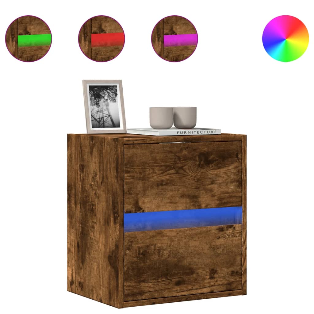 vidaXL Ścienna szafka TV z LED, przydymiony dąb, 41x31x45 cm