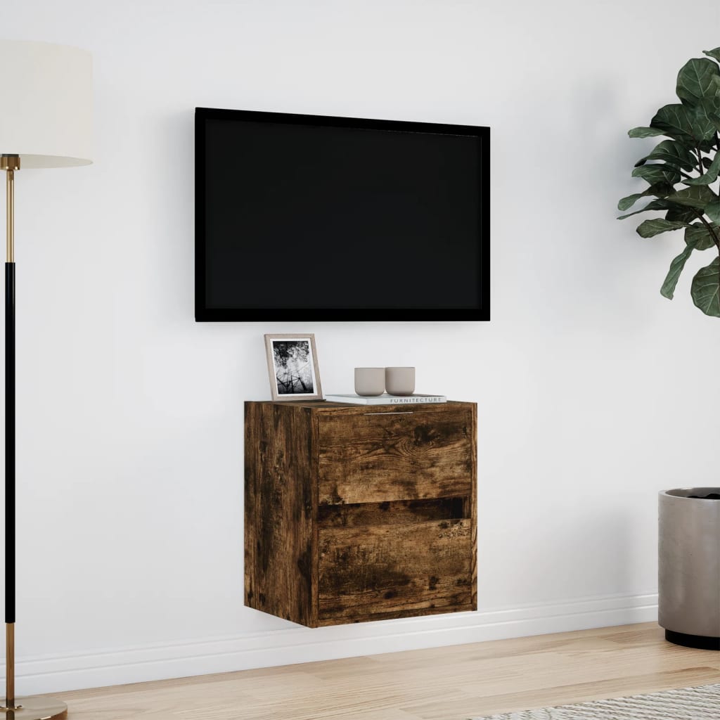 vidaXL Ścienna szafka TV z LED, przydymiony dąb, 41x31x45 cm