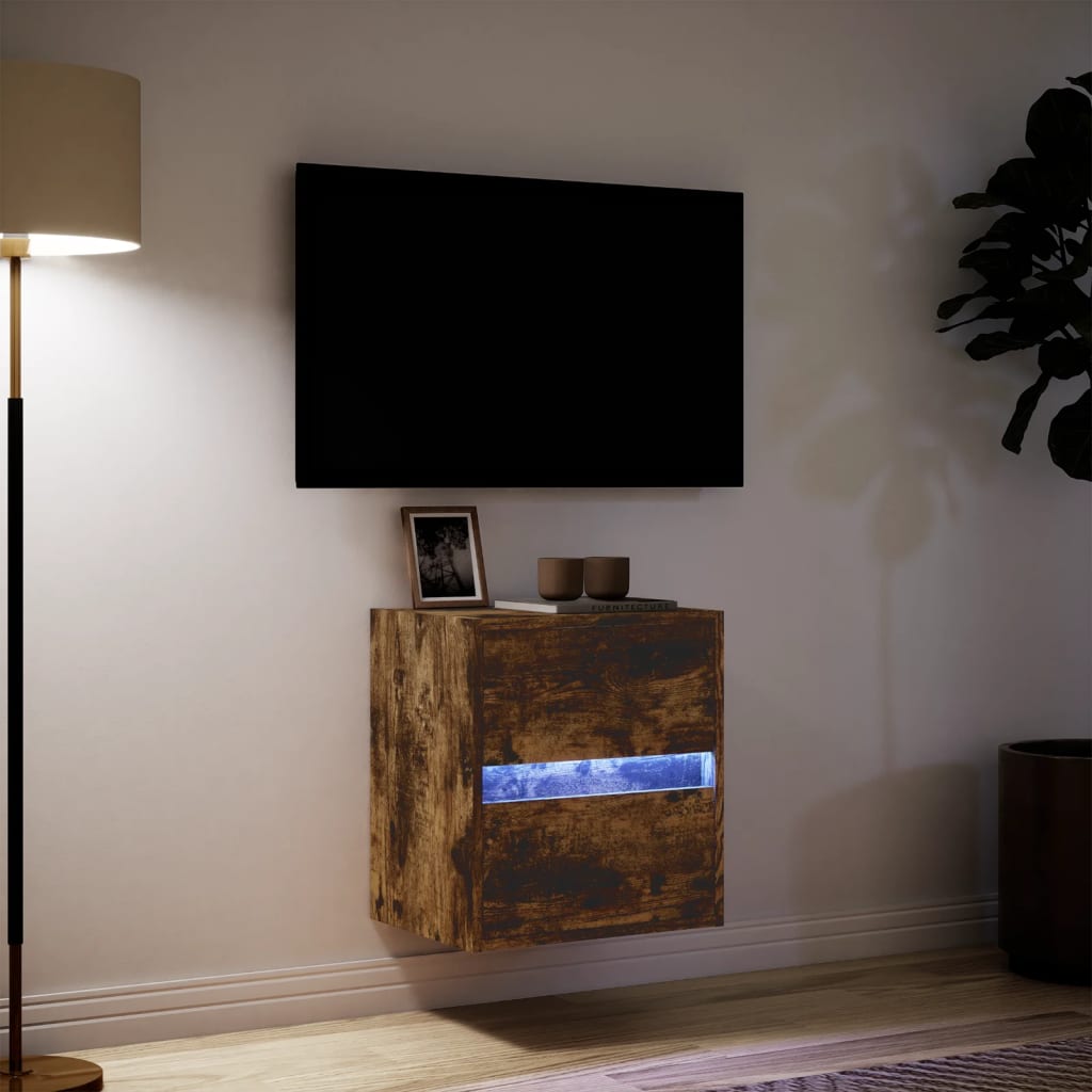 vidaXL Ścienna szafka TV z LED, przydymiony dąb, 41x31x45 cm