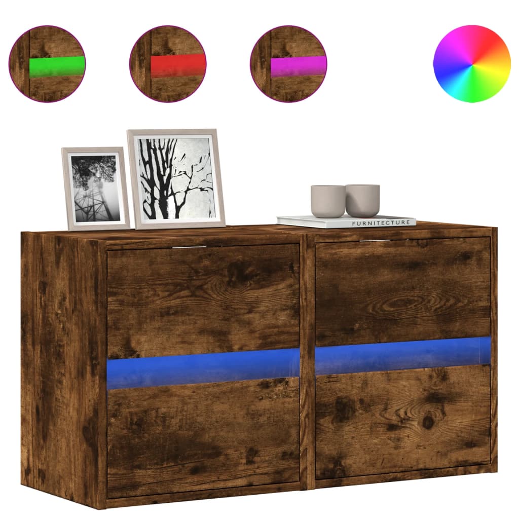 vidaXL Ścienne szafki TV z LED, 2 szt., przydymiony dąb, 41x31x45 cm