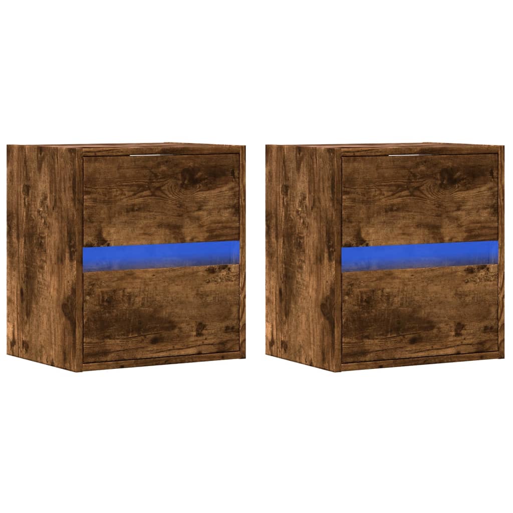 vidaXL Ścienne szafki TV z LED, 2 szt., przydymiony dąb, 41x31x45 cm