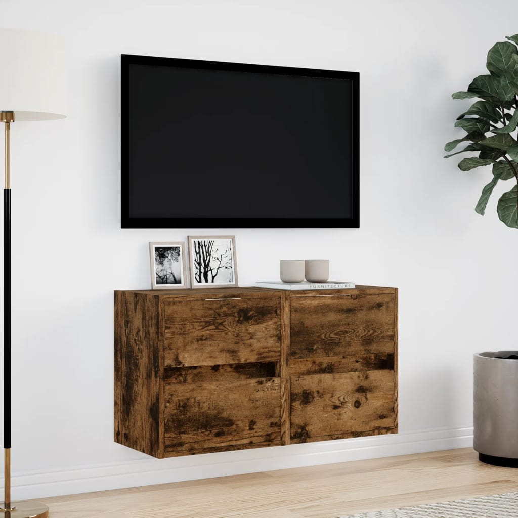 vidaXL Ścienne szafki TV z LED, 2 szt., przydymiony dąb, 41x31x45 cm