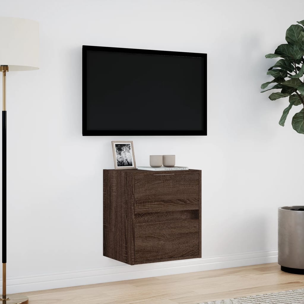 vidaXL Ścienna szafka TV z LED, brązowy dąb, 41x31x45 cm
