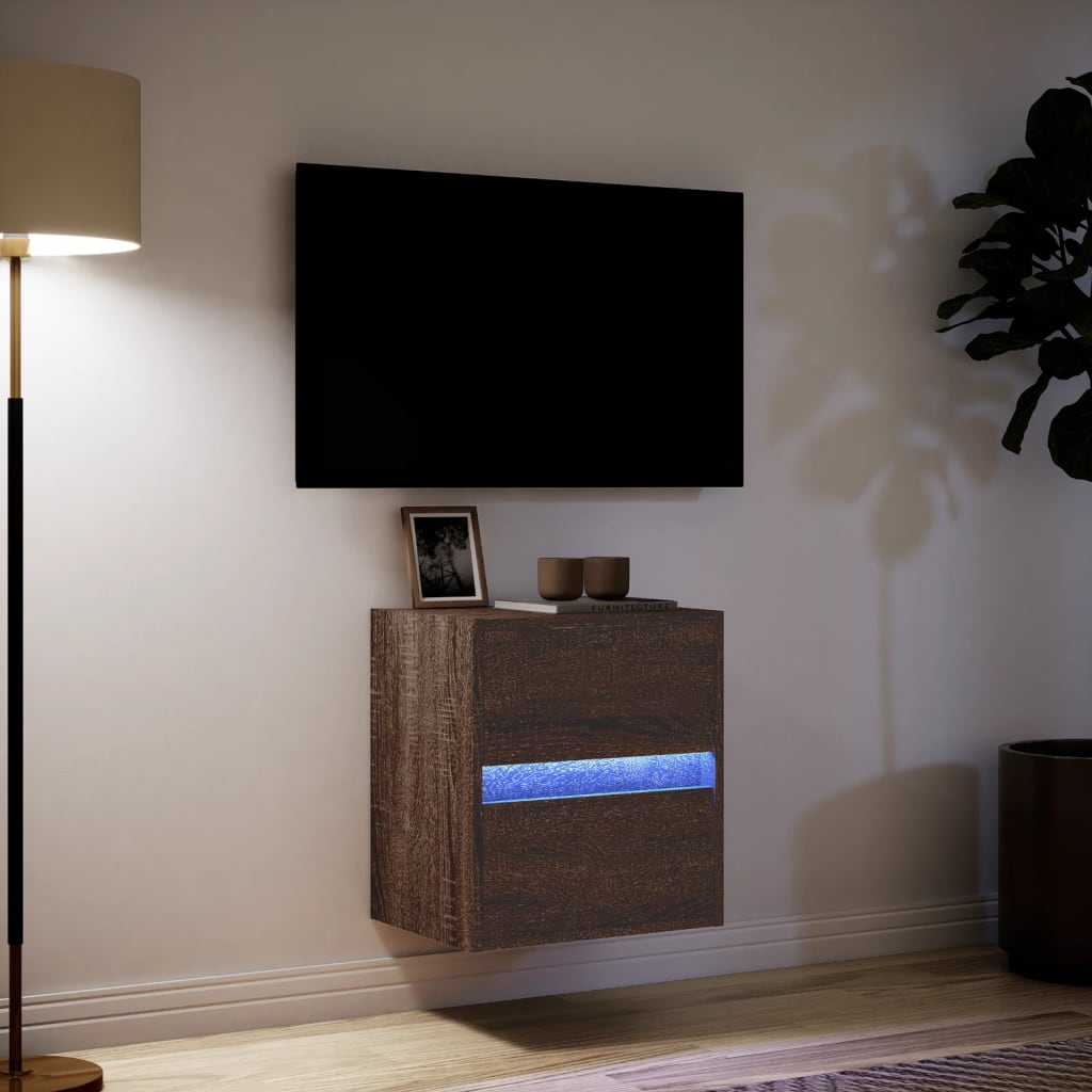 vidaXL Ścienna szafka TV z LED, brązowy dąb, 41x31x45 cm
