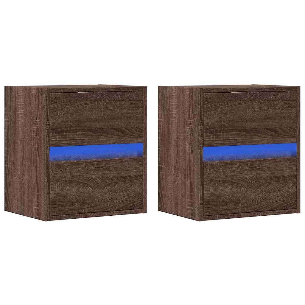 vidaXL Ścienne szafki TV z LED, 2 szt., brązowy dąb, 41x31x45 cm
