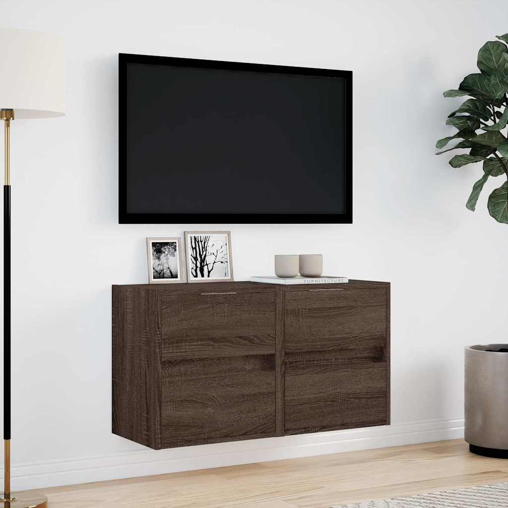 vidaXL Ścienne szafki TV z LED, 2 szt., brązowy dąb, 41x31x45 cm