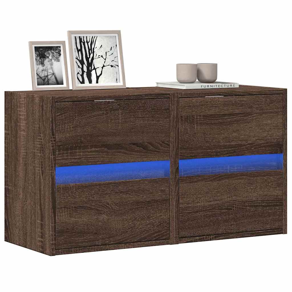 vidaXL Ścienne szafki TV z LED, 2 szt., brązowy dąb, 41x31x45 cm