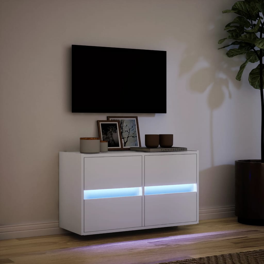 vidaXL Ścienna szafka TV z LED, biała, 80x31x45 cm