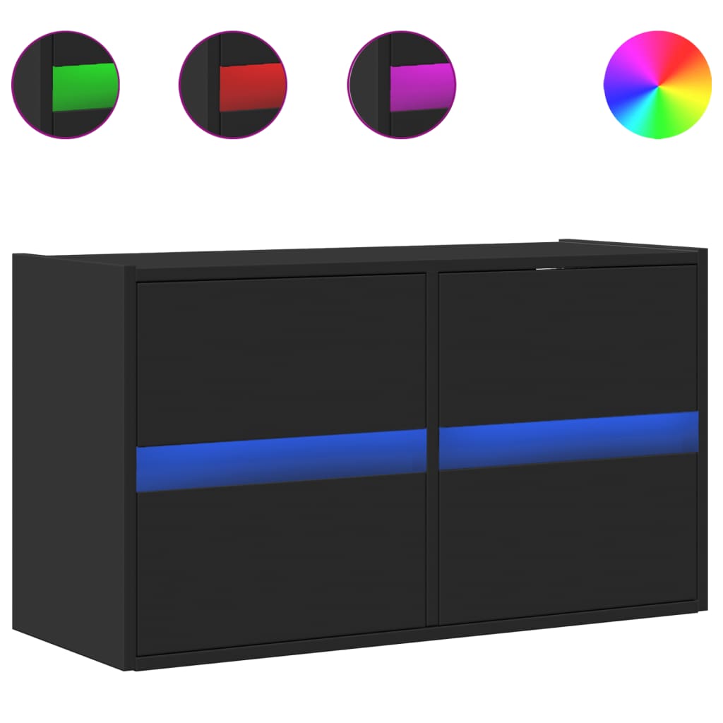 vidaXL Ścienna szafka TV z LED, czarna, 80x31x45 cm
