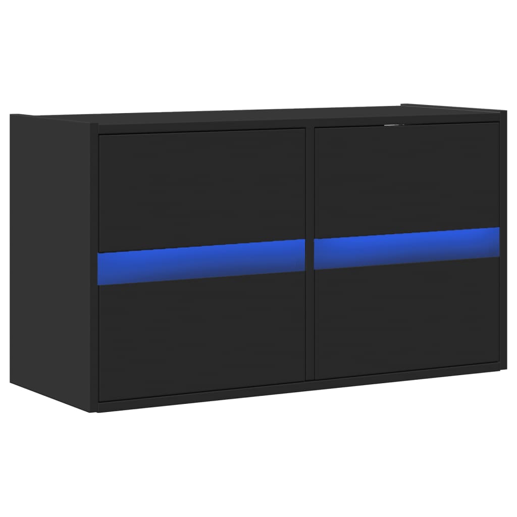vidaXL Ścienna szafka TV z LED, czarna, 80x31x45 cm