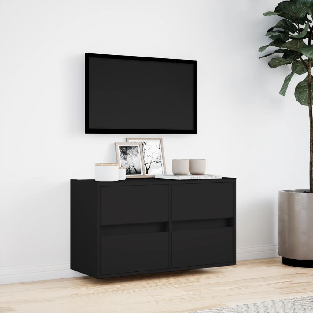 vidaXL Ścienna szafka TV z LED, czarna, 80x31x45 cm