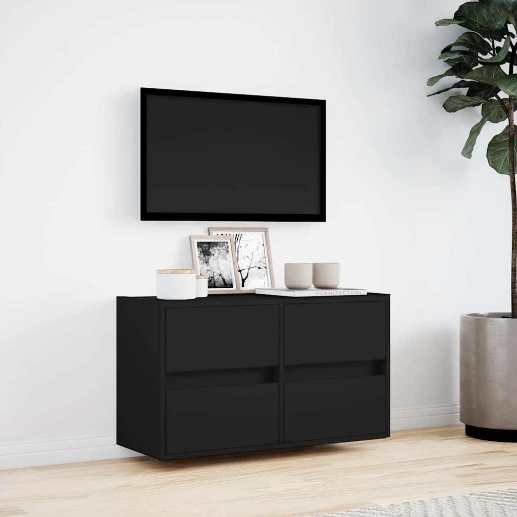 vidaXL Ścienna szafka TV z LED, czarna, 80x31x45 cm