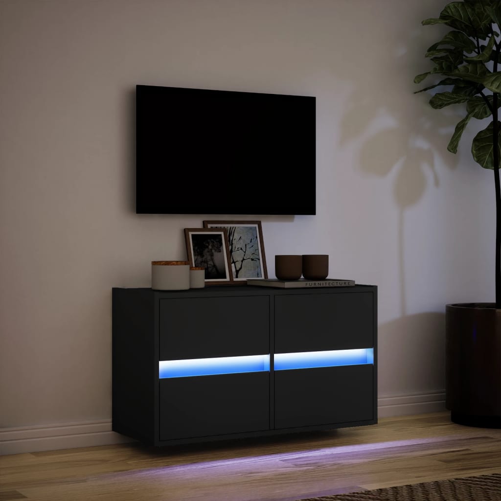 vidaXL Ścienna szafka TV z LED, czarna, 80x31x45 cm
