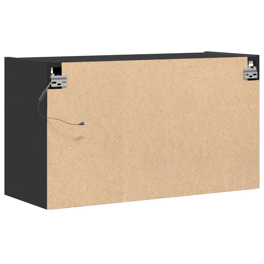 vidaXL Ścienna szafka TV z LED, czarna, 80x31x45 cm