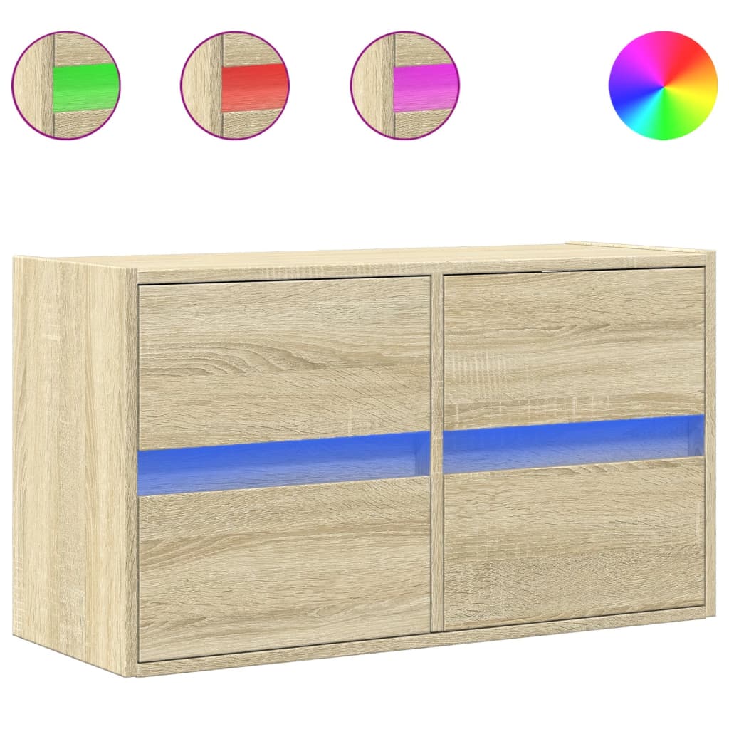 vidaXL Ścienna szafka TV z LED, dąb sonoma, 80x31x45 cm