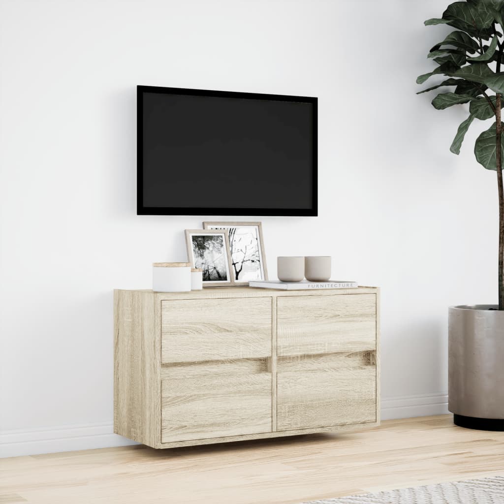 vidaXL Ścienna szafka TV z LED, dąb sonoma, 80x31x45 cm