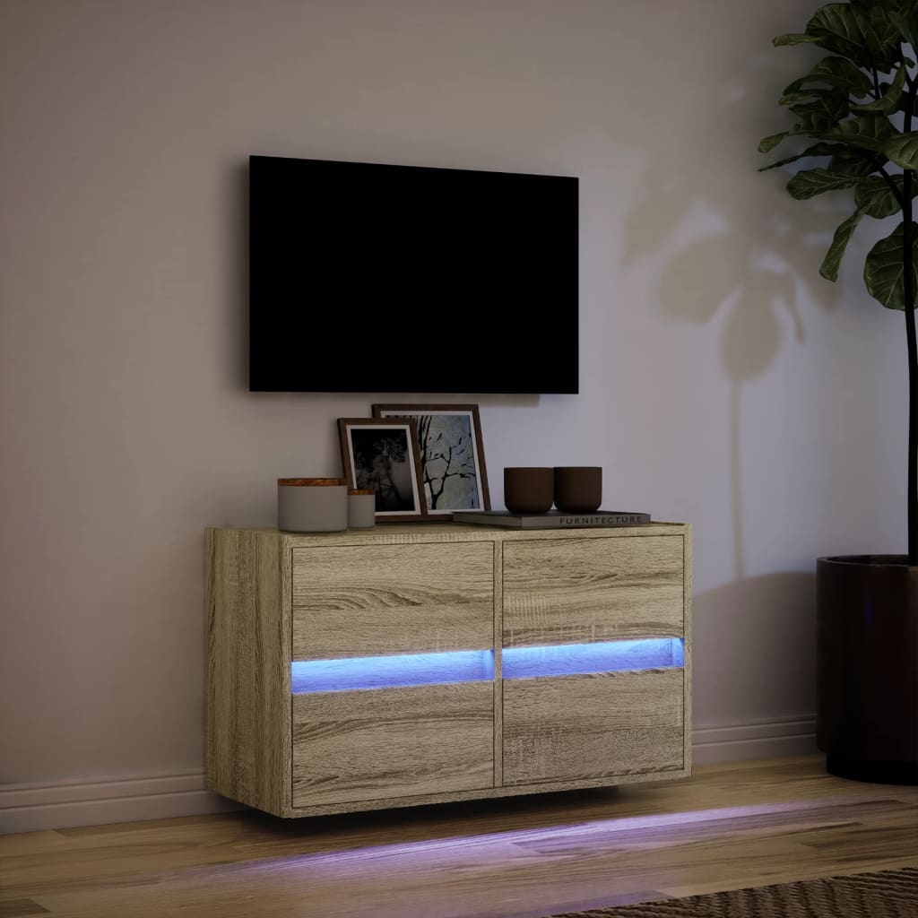 vidaXL Ścienna szafka TV z LED, dąb sonoma, 80x31x45 cm