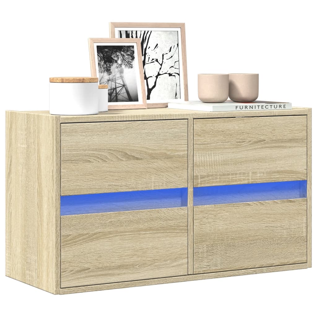 vidaXL Ścienna szafka TV z LED, dąb sonoma, 80x31x45 cm