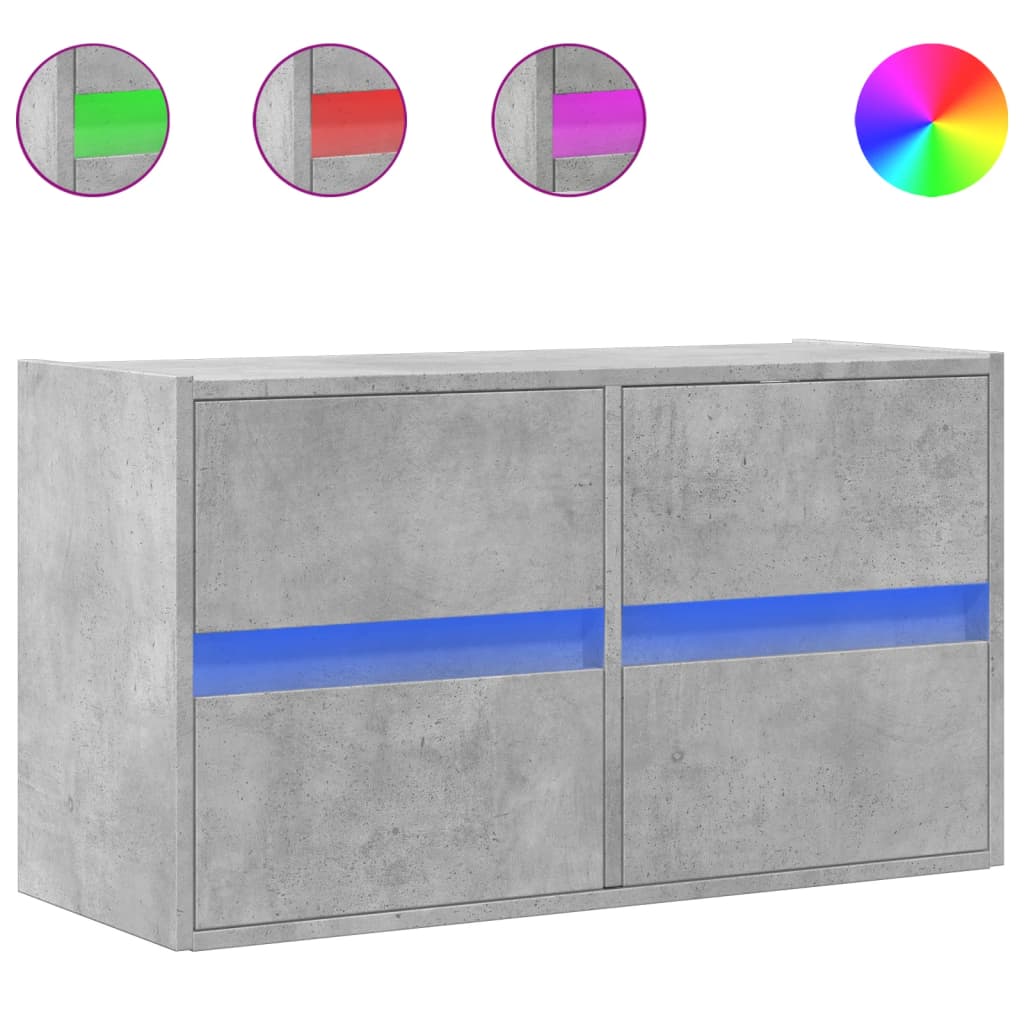 vidaXL Ścienna szafka TV z LED, szarość betonu, 80x31x45 cm