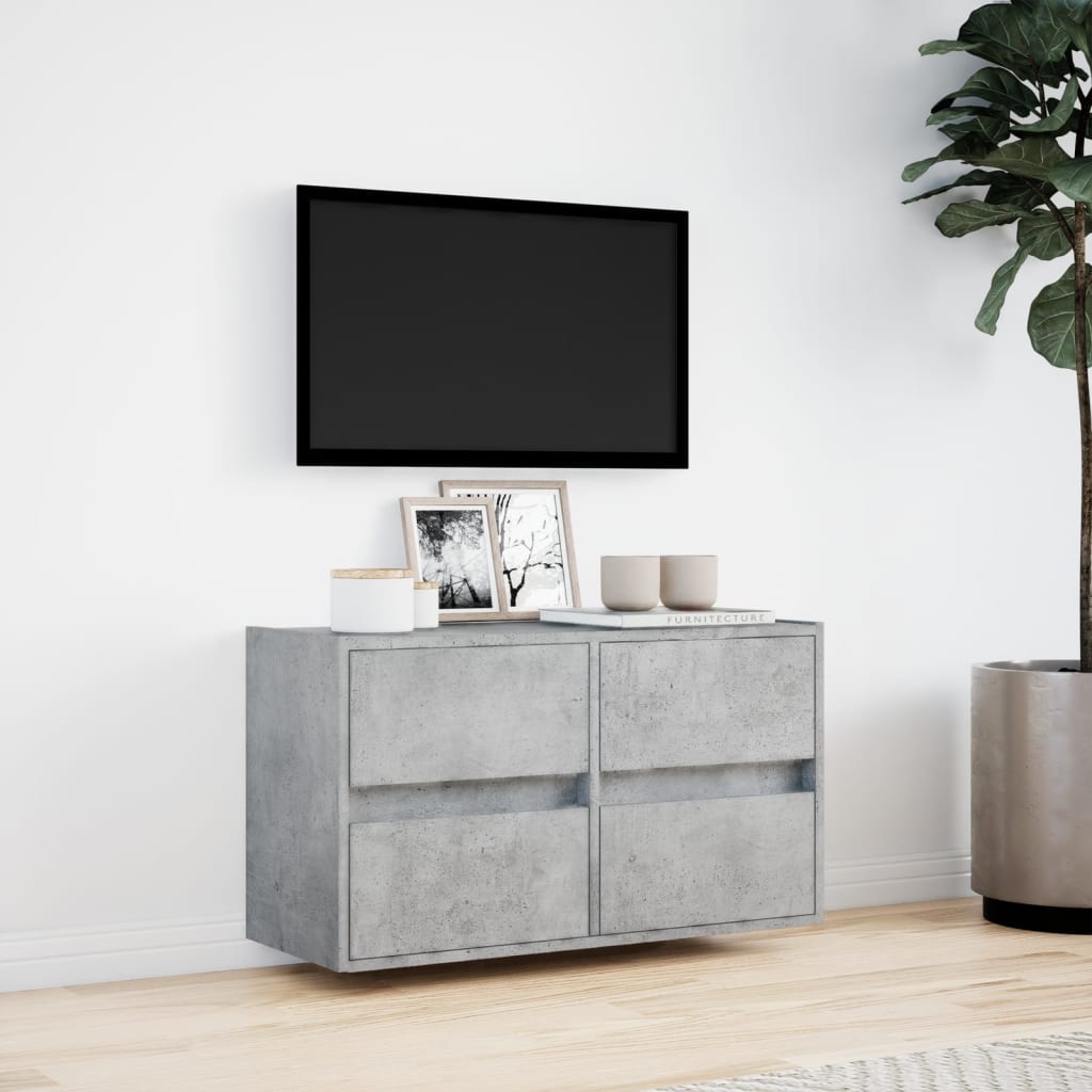 vidaXL Ścienna szafka TV z LED, szarość betonu, 80x31x45 cm