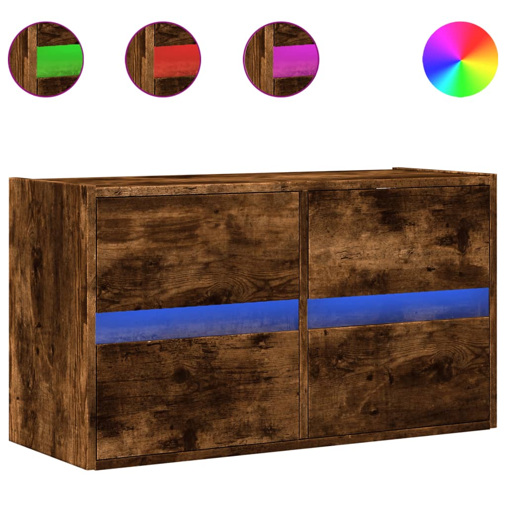 vidaXL Ścienna szafka TV z LED, przydymiony dąb, 80x31x45 cm