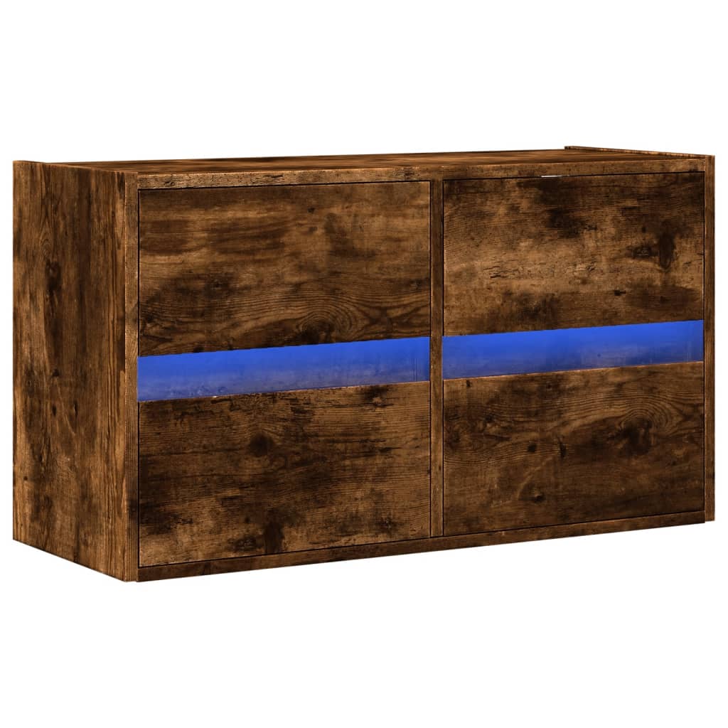 vidaXL Ścienna szafka TV z LED, przydymiony dąb, 80x31x45 cm
