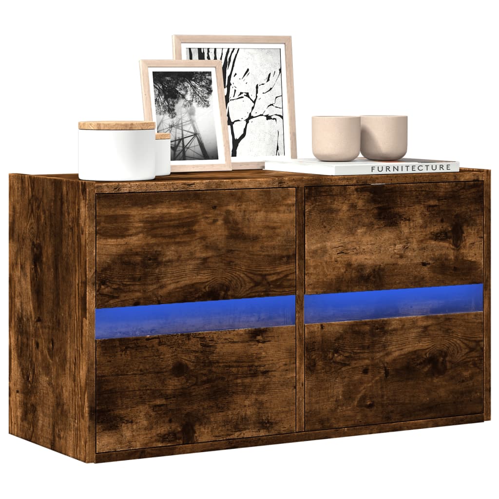vidaXL Ścienna szafka TV z LED, przydymiony dąb, 80x31x45 cm