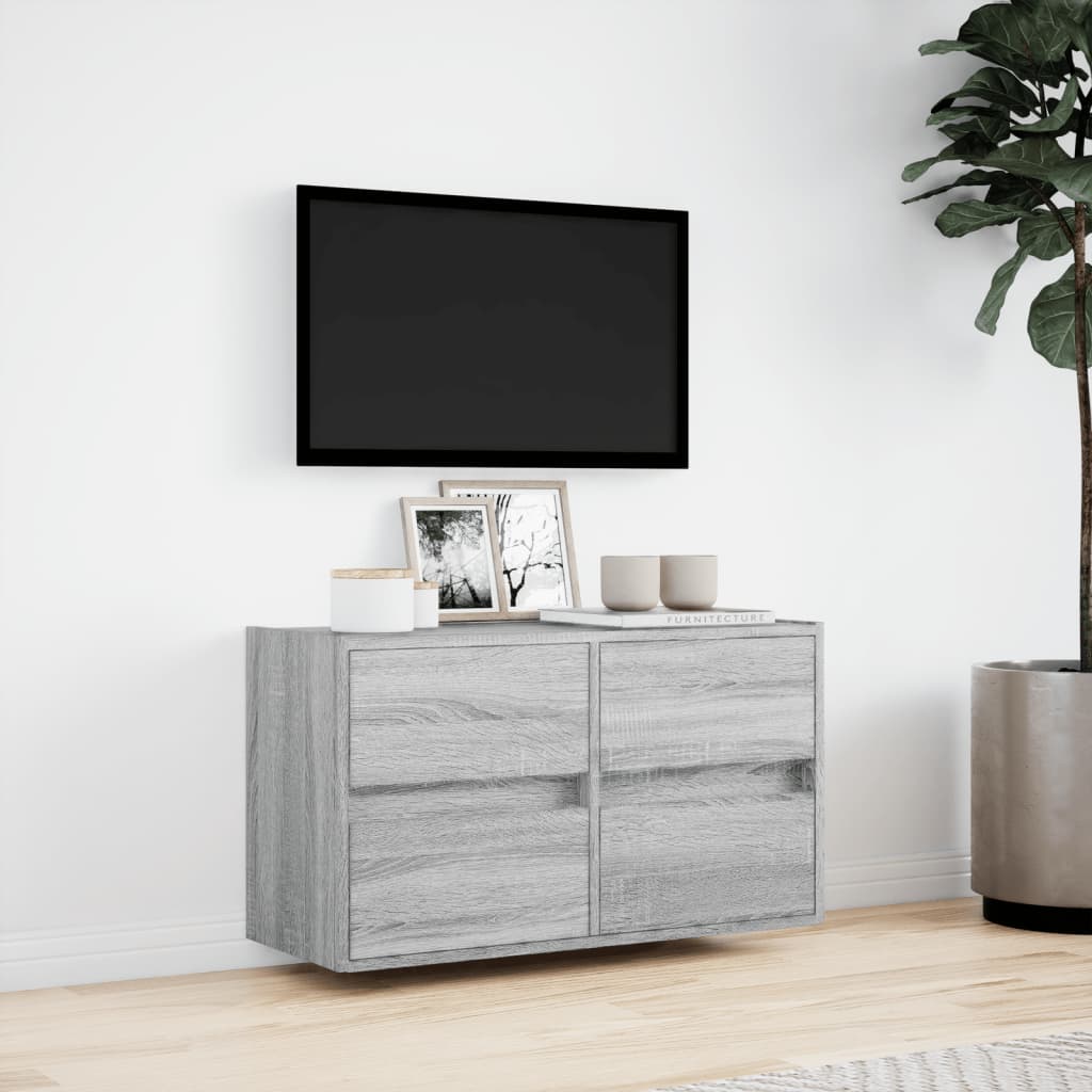 vidaXL Ścienna szafka TV z LED, szary dąb sonoma, 80x31x45 cm