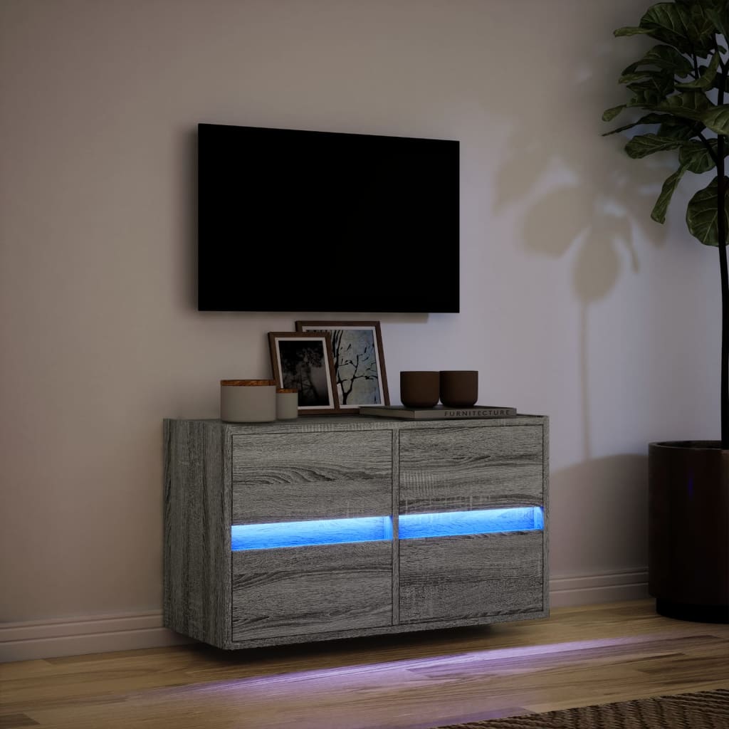 vidaXL Ścienna szafka TV z LED, szary dąb sonoma, 80x31x45 cm