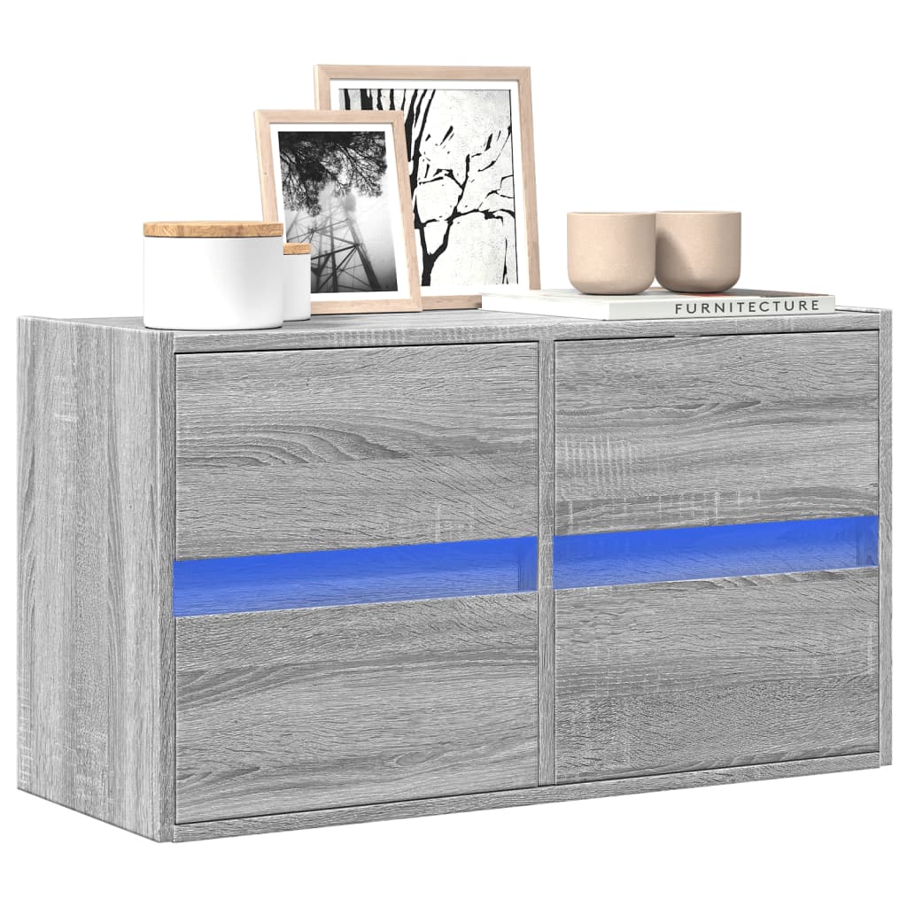 vidaXL Ścienna szafka TV z LED, szary dąb sonoma, 80x31x45 cm