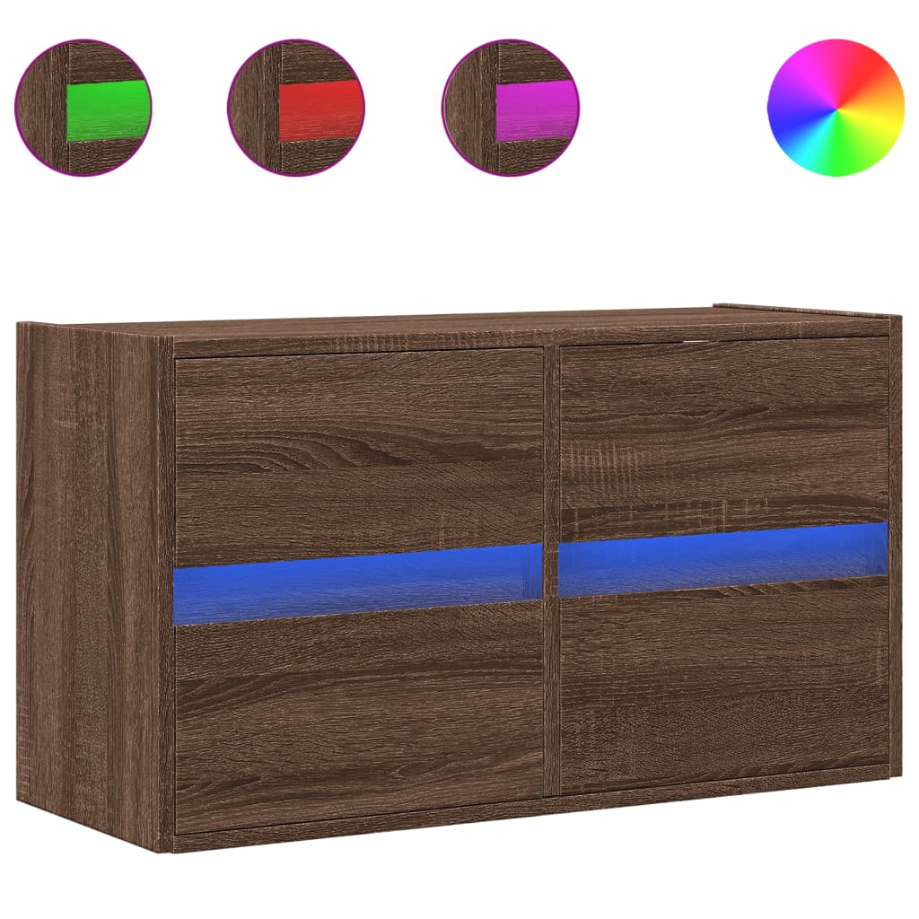 vidaXL Ścienna szafka TV z LED, brązowy dąb, 80x31x45 cm