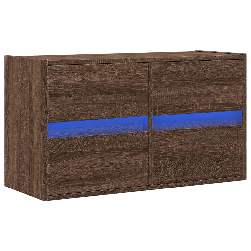 vidaXL Ścienna szafka TV z LED, brązowy dąb, 80x31x45 cm