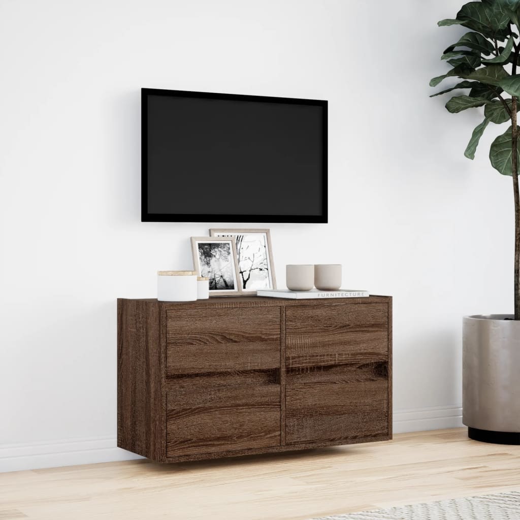 vidaXL Ścienna szafka TV z LED, brązowy dąb, 80x31x45 cm