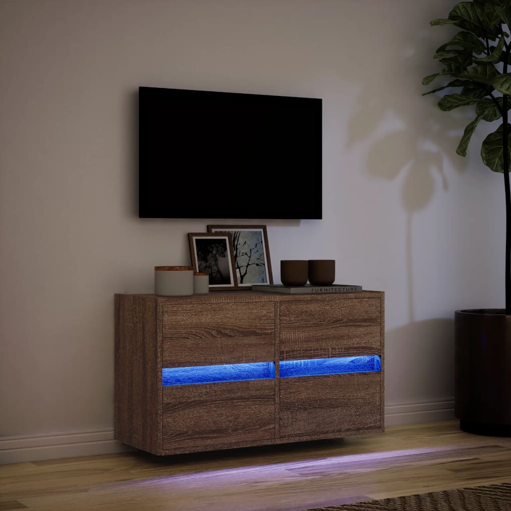vidaXL Ścienna szafka TV z LED, brązowy dąb, 80x31x45 cm