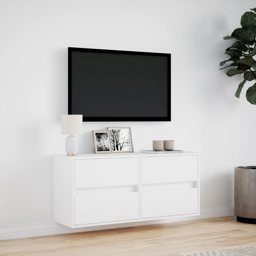 vidaXL Ścienna szafka TV z LED, biała, 100x31x45 cm
