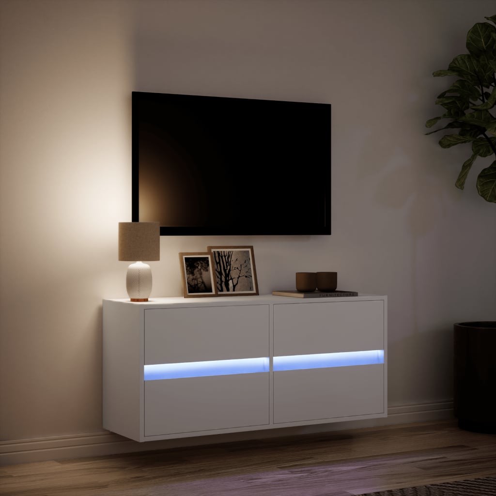 vidaXL Ścienna szafka TV z LED, biała, 100x31x45 cm