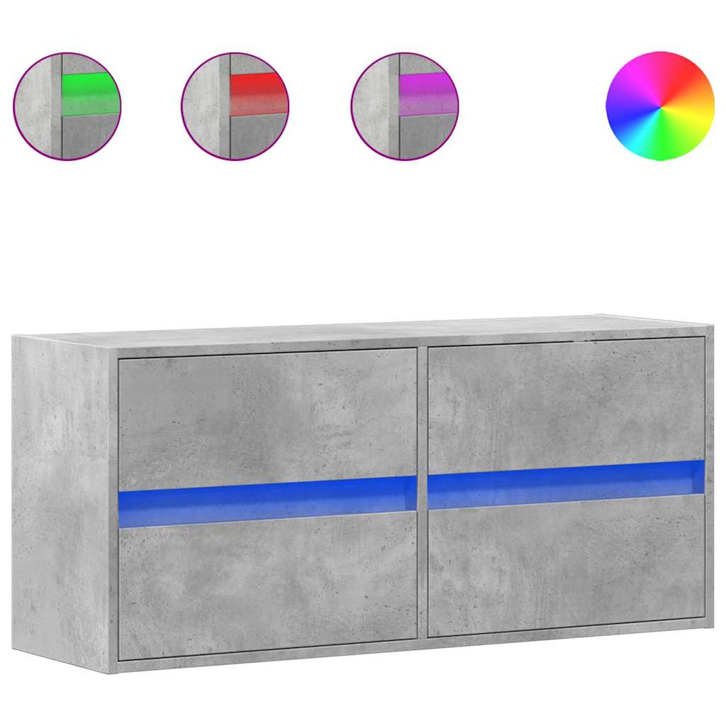 vidaXL Ścienna szafka TV z LED, szarość betonu, 100x31x45 cm