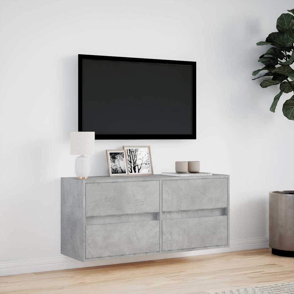 vidaXL Ścienna szafka TV z LED, szarość betonu, 100x31x45 cm