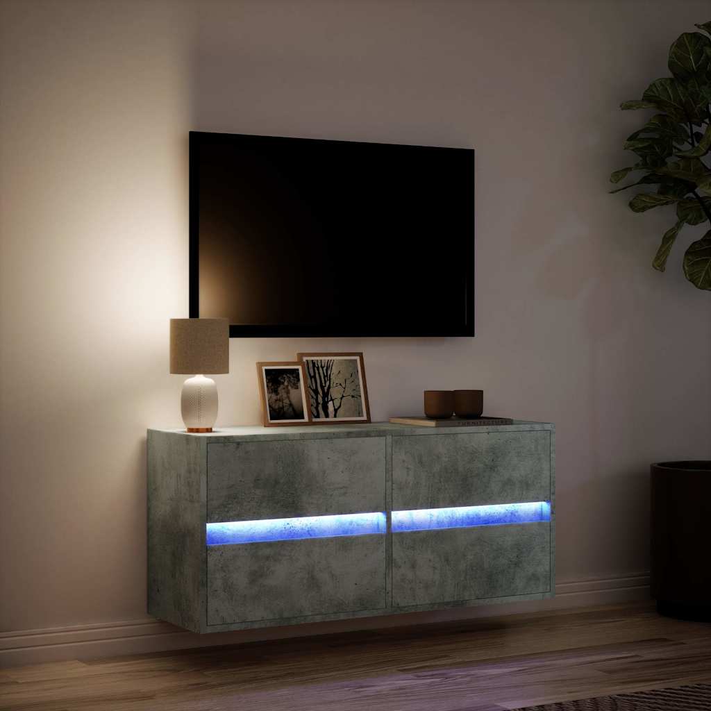 vidaXL Ścienna szafka TV z LED, szarość betonu, 100x31x45 cm