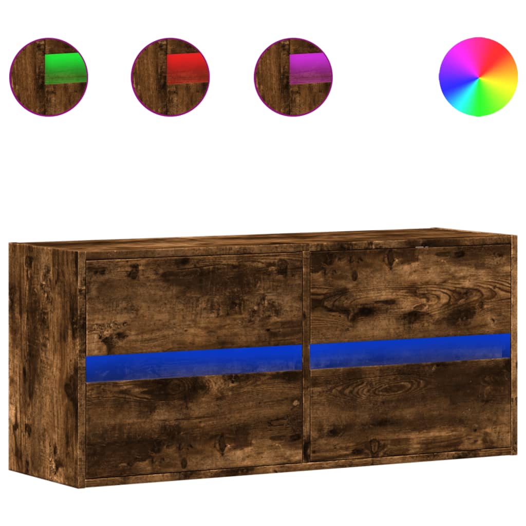vidaXL Ścienna szafka TV z LED, przydymiony dąb, 100x31x45 cm