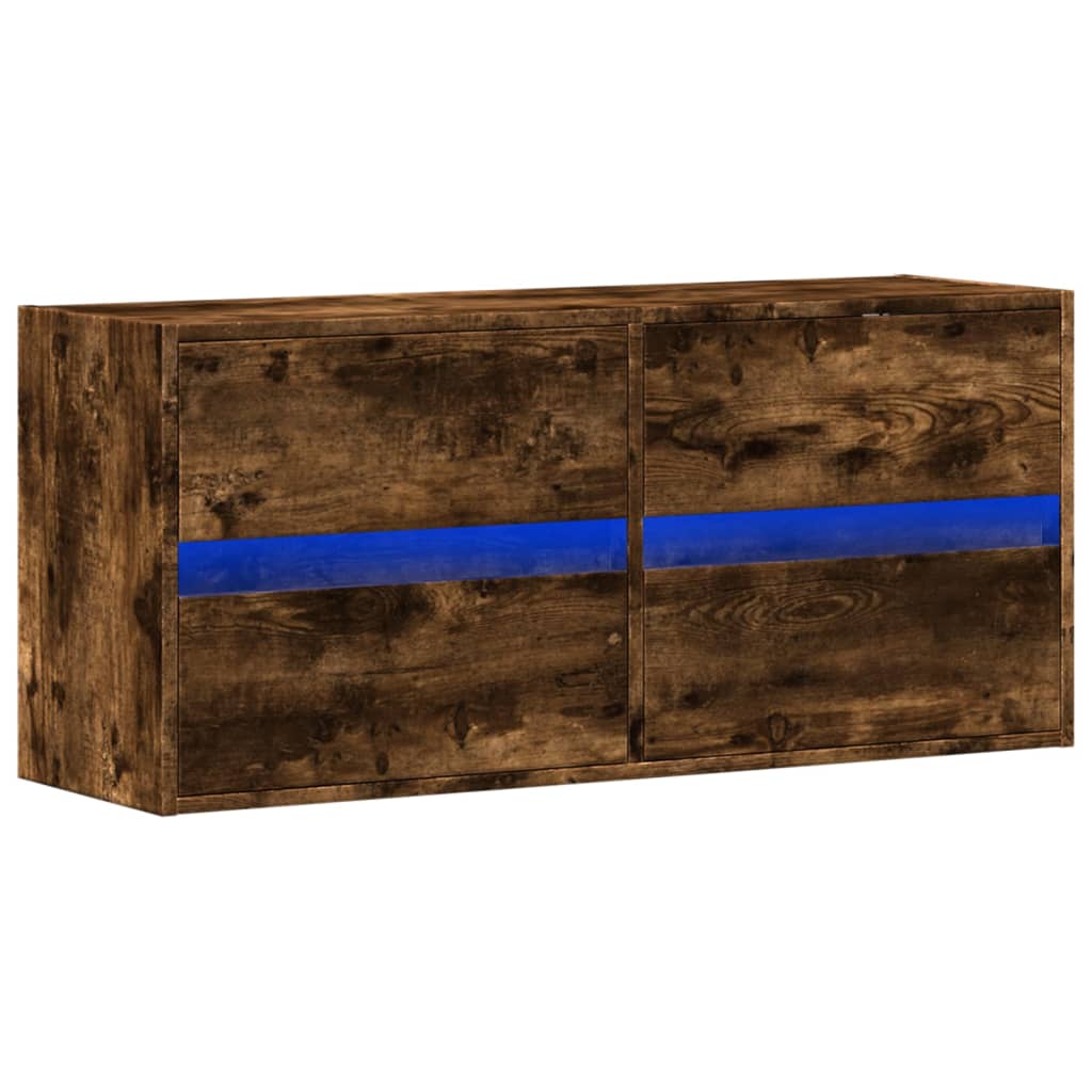 vidaXL Ścienna szafka TV z LED, przydymiony dąb, 100x31x45 cm
