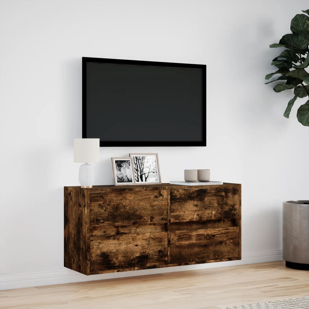 vidaXL Ścienna szafka TV z LED, przydymiony dąb, 100x31x45 cm
