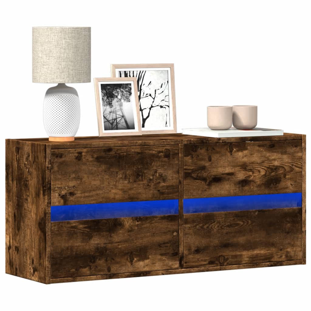 vidaXL Ścienna szafka TV z LED, przydymiony dąb, 100x31x45 cm