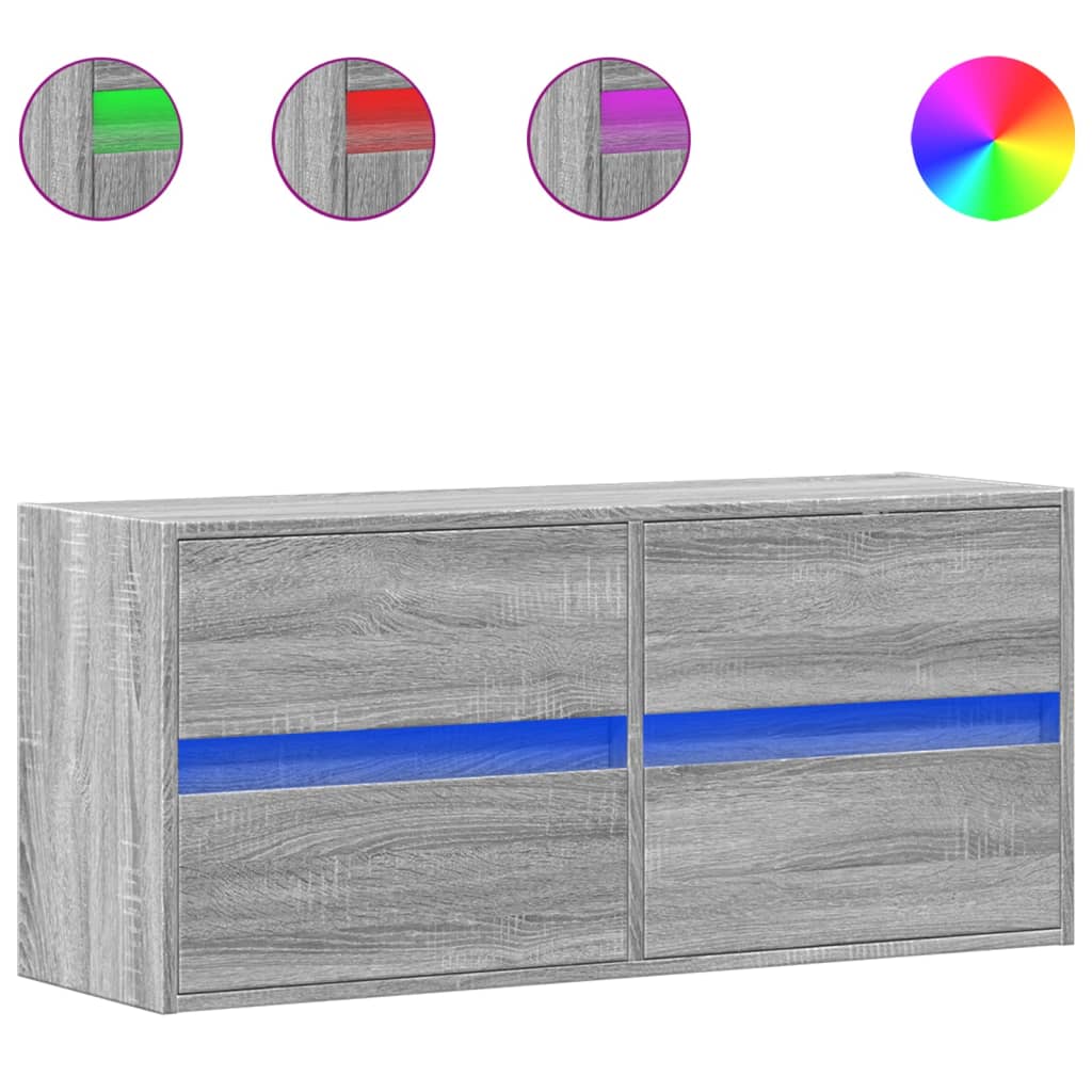 vidaXL Ścienna szafka TV z LED, szary dąb sonoma, 100x31x45 cm