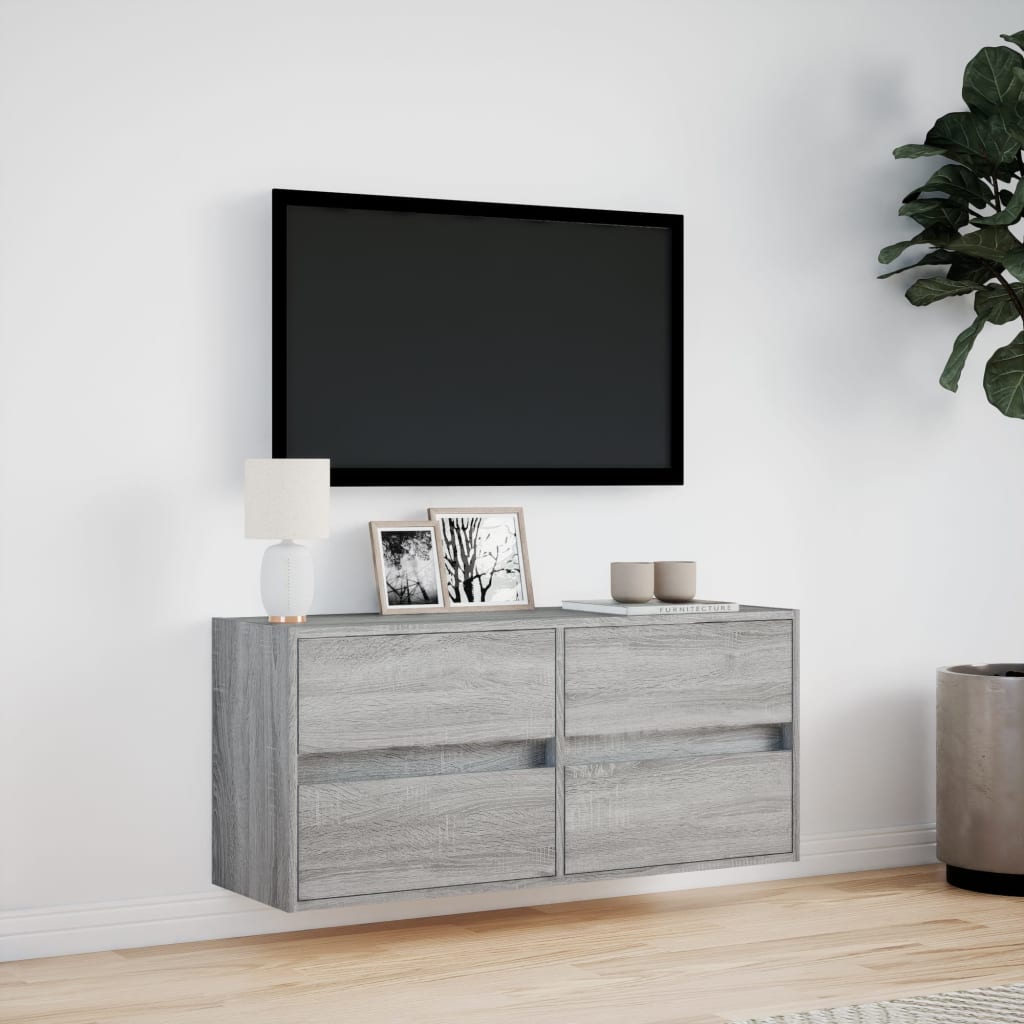 vidaXL Ścienna szafka TV z LED, szary dąb sonoma, 100x31x45 cm