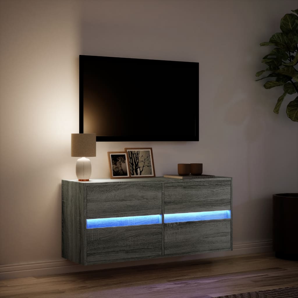vidaXL Ścienna szafka TV z LED, szary dąb sonoma, 100x31x45 cm