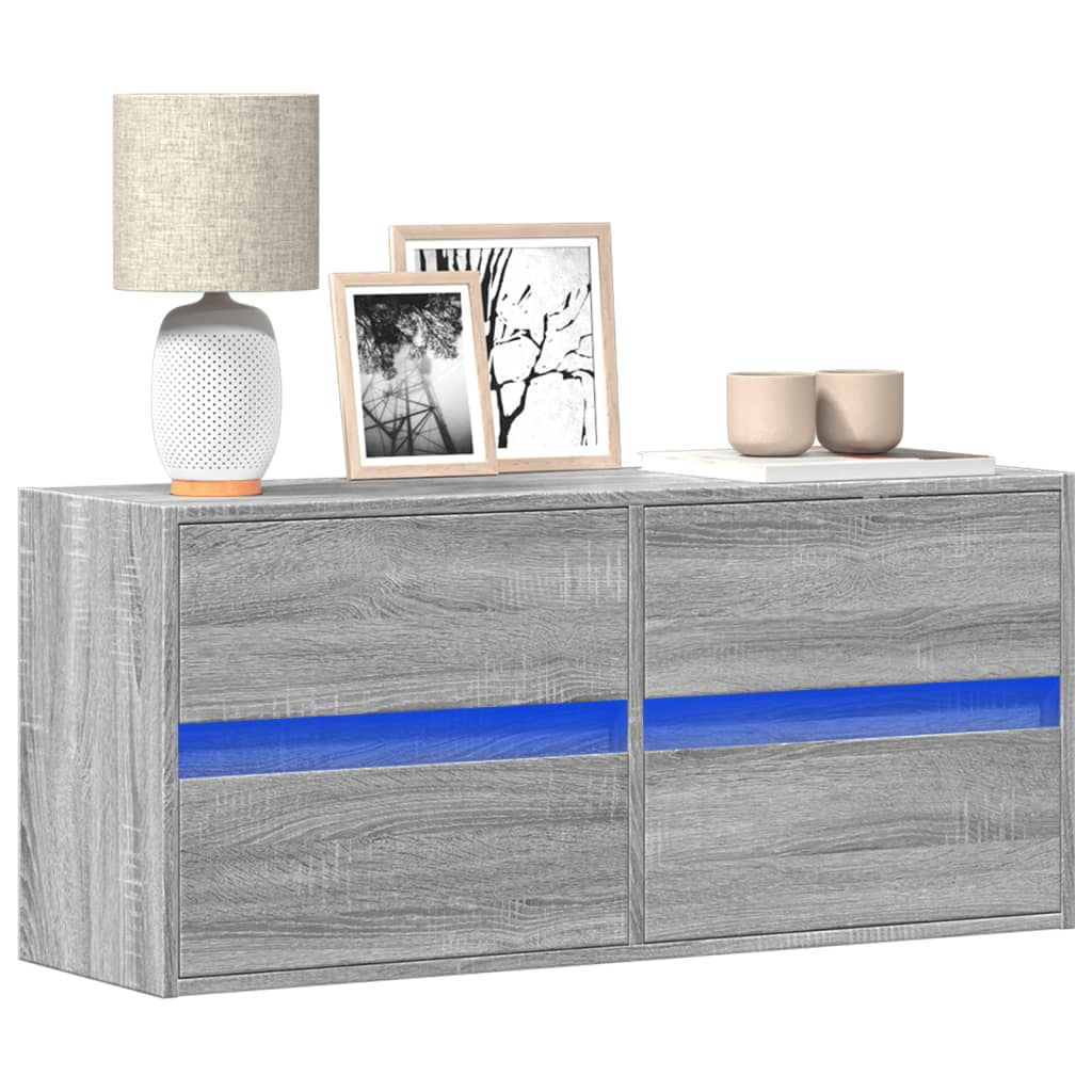 vidaXL Ścienna szafka TV z LED, szary dąb sonoma, 100x31x45 cm