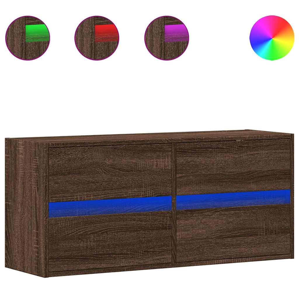 vidaXL Ścienna szafka TV z LED, brązowy dąb, 100x31x45 cm